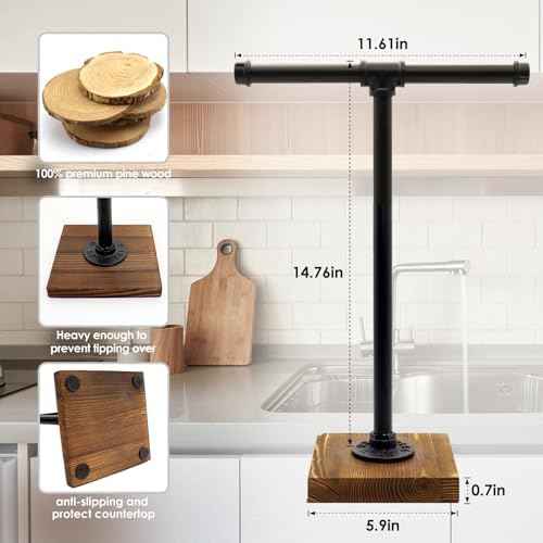 Hand Towel Holder, T-Shape Height 15'' Black Hand Towel Holder Stand, Free Standing Hand Towel Stand for Bathroom or Countertop