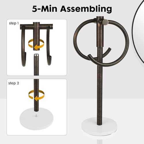 19 inch Oil Rubbed Bronze Double Towel Holder Stand,Hand Towel Bar Bathroom Vanity Countertop Towel Hanger Free Standing,Towel Ring Hardware Accessories Towel Rack