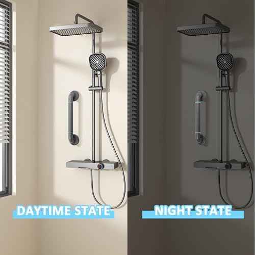 Shower Grab Bar,2 Pack 16 Inch 1.36" Diameter Non-Slip Grips Bathroom Bars with Glow-in-Dark Dots for Bathtubs and Showers, Handicap Shower Grab Bar for Seniors Elderly