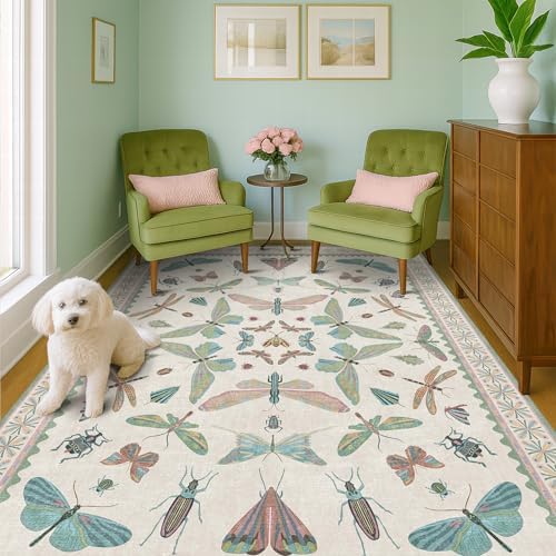 5x7 Pink and Green Nursery Rug - Colorful Rug for Playroom, Bedroom