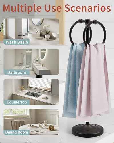 18" Hand Towel Holder Stand with Double Ring, Oil Rubbed Bronze