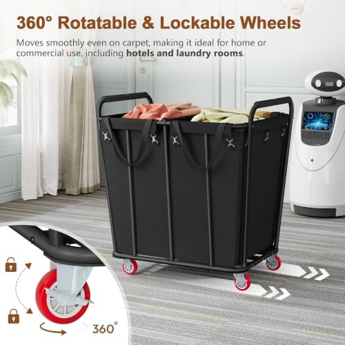 Hoctieon 2 Section Laundry Sorter Cart, 400L Rolling Hamper with