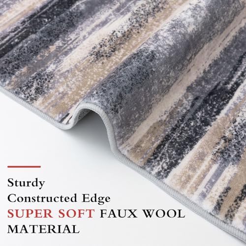 Lansny Modern Abstract Runner Rug 2.6x16, Grey Black Multi Washable