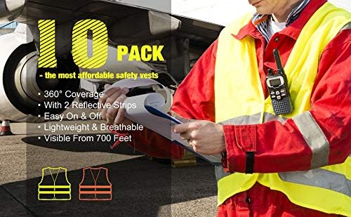 DUSKCOVE 10 Pack High Visibility Safety Vests with 2 Hi Vis Reflective