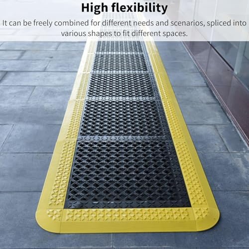 Interlocking Rubber Floor Mats 21”x21” 8 Pack - Open Grid Drainage
