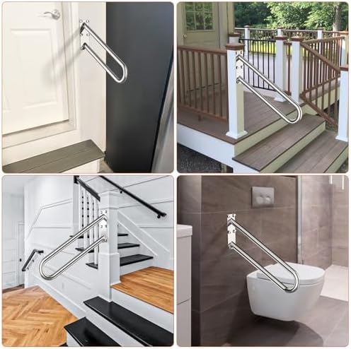 ZUEXT 20 Inch Polished Chrome Stainless Steel Handrail for 1-3 Steps