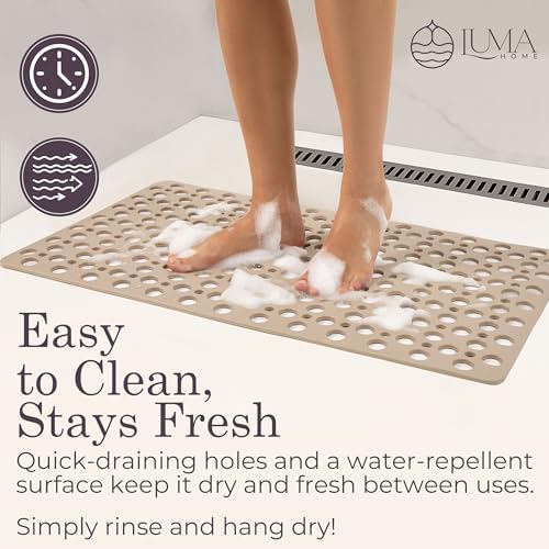 Non Slip Shower Mat for Bathtub, Beige TPE Bath Mat with Strong