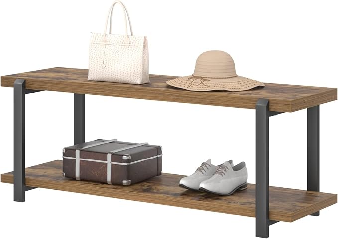 EXCEFUR Entryway Bench, Industrial Shoe Storage Bench - Image 9