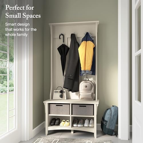 Bush Home Salinas Hall Tree with Shoe Storage Bench in Antique White