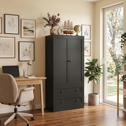DIYART 64.2" Tall Black Kitchen Pantry, Storage Cabinet with Doors and