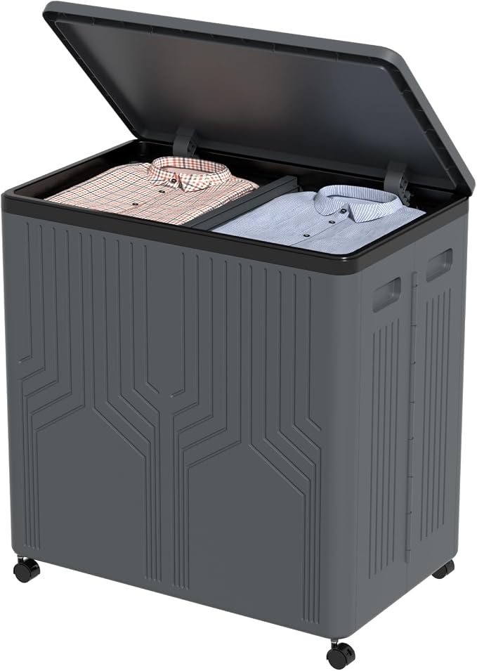 120 L Collapsible 2 Section Laundry Hamper, Plastic Rolling Laundry Basket 2 - Image 8