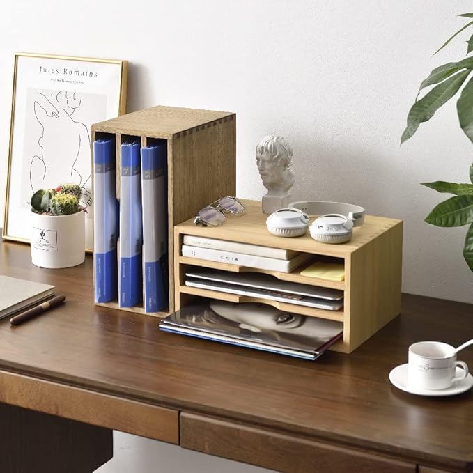 KIRIGEN Wooden Desktop Organizer Paper Storage Letter Tray File Sorter - Image 9