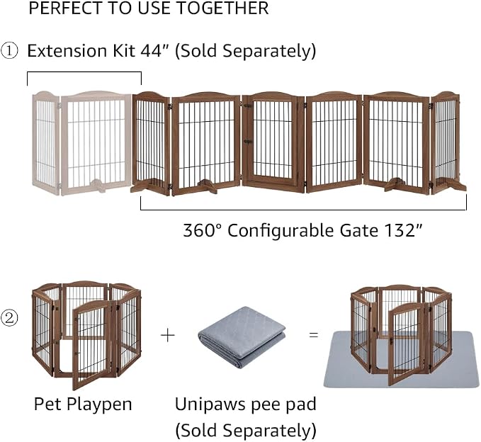 unipaws Pet Playpen with Wood and Wire, 6 Panels Extra Wide Freestanding Walk - Image 7
