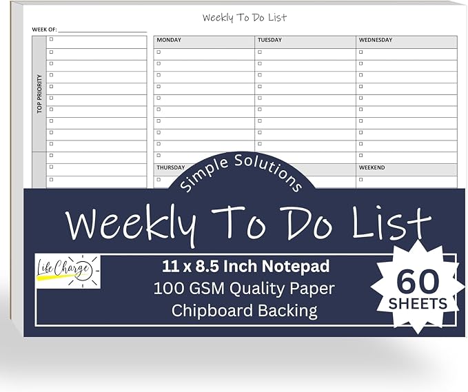 Weekly To Do List Notepad, 60 Page Task Planning Pad w/Daily Checklist - Field & Grace
