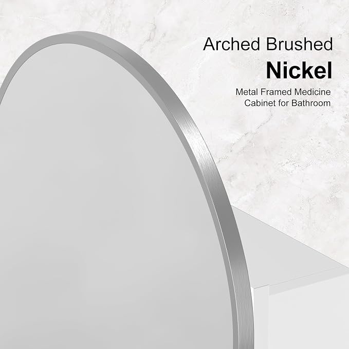 Recessed Medicine Cabinet for Bathroom, Brushed Nickel Arched Medicine Cabinet - Image 7