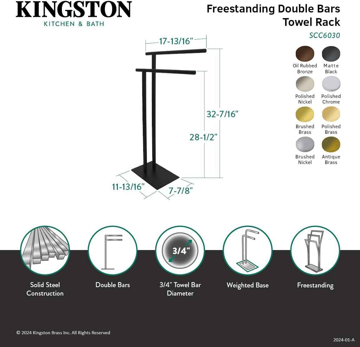 Kingston Brass SCC6035 Edenscape L-Shape Freestanding Towel Holder - Matte Black
