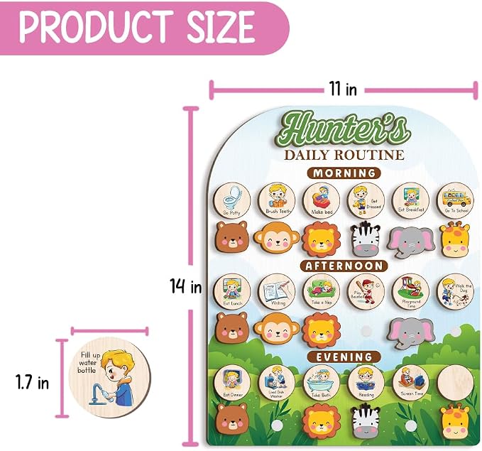 Wooden Daily Routine Chart for Todder, Visual Schedule Woodland Reward Chart - Image 9