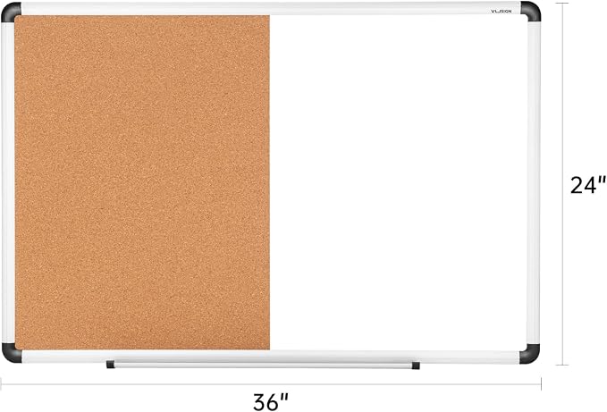 VUSIGN White and Cork Board Combination, Wall Mounted Notice Bulletin - Image 7