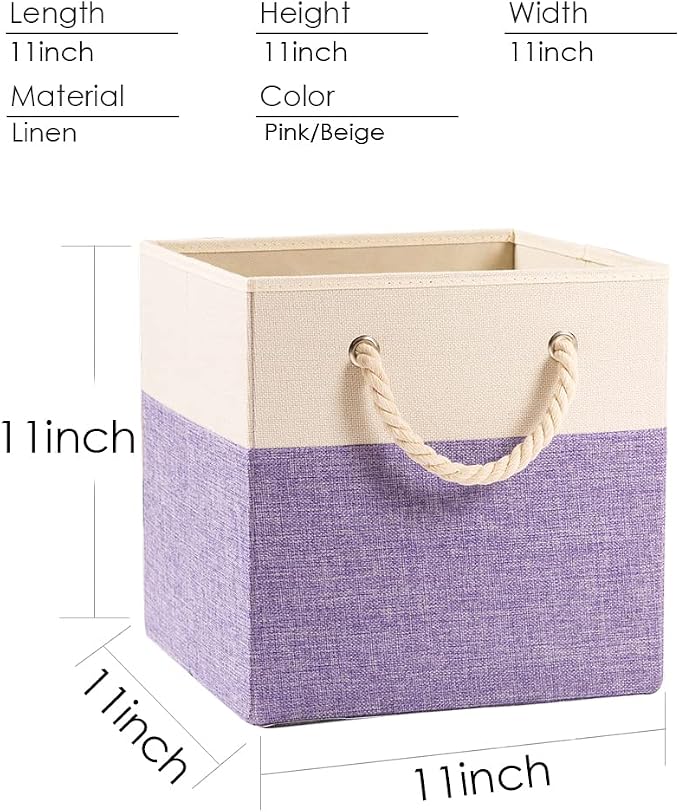 PRANDOM Large Foldable Cube Storage Bins 11x11 inch Fabric Linen Storage - Image 6