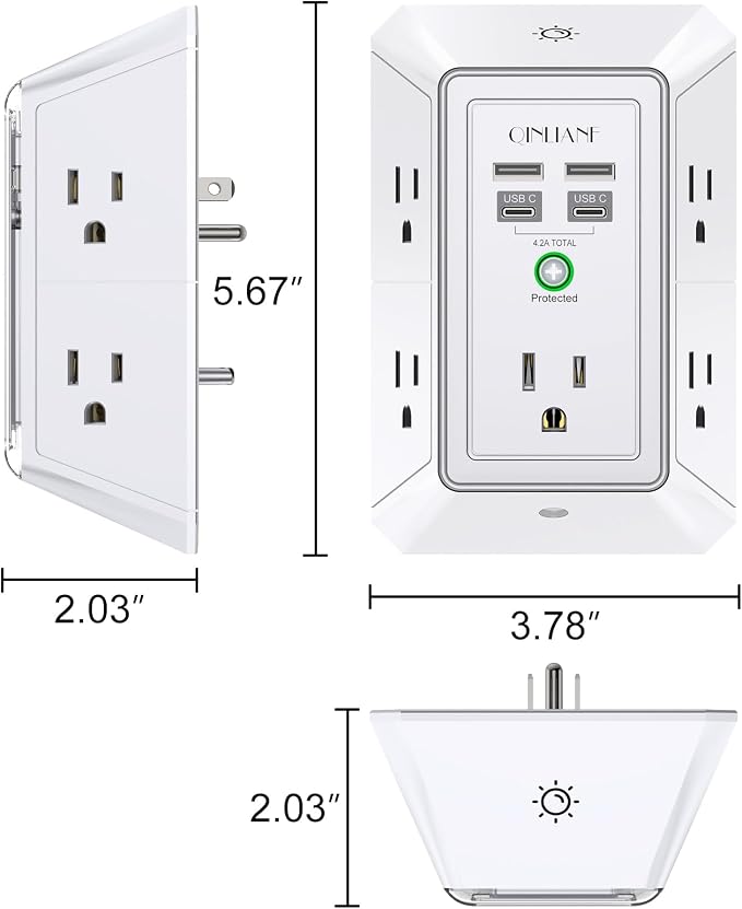 3-Sided Outlet Extender with Night Light - Image 7