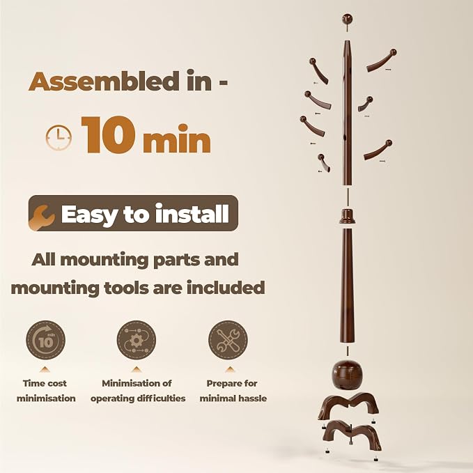 Wood Coat Rack Freestanding, Solid Wooden Hall Tree - Image 7