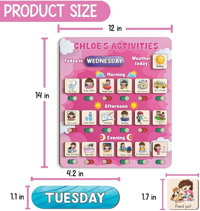 Personalized Wooden Daily Routine Chart 12x14", Visual Schedule, Daily - Image 9
