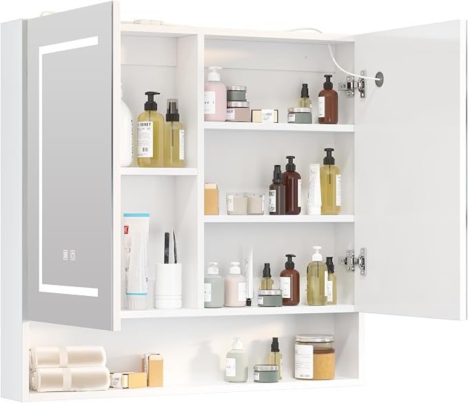 Lighted Medicine Cabinet with 2 Doors, Large Led Medicine Cabinet with Mirror - Image 8