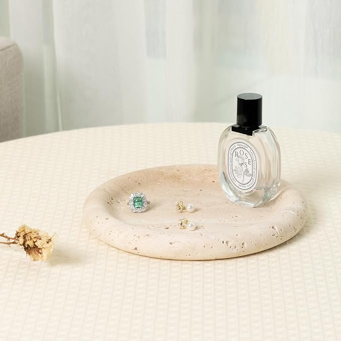 Koville Italian Round Travertine Tray, Catchall - Image 8