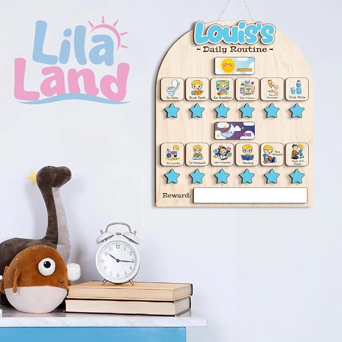 Wooden Chore Chart for Boys, Daily Routine Chart for Kids, Visual Schedule - Image 9