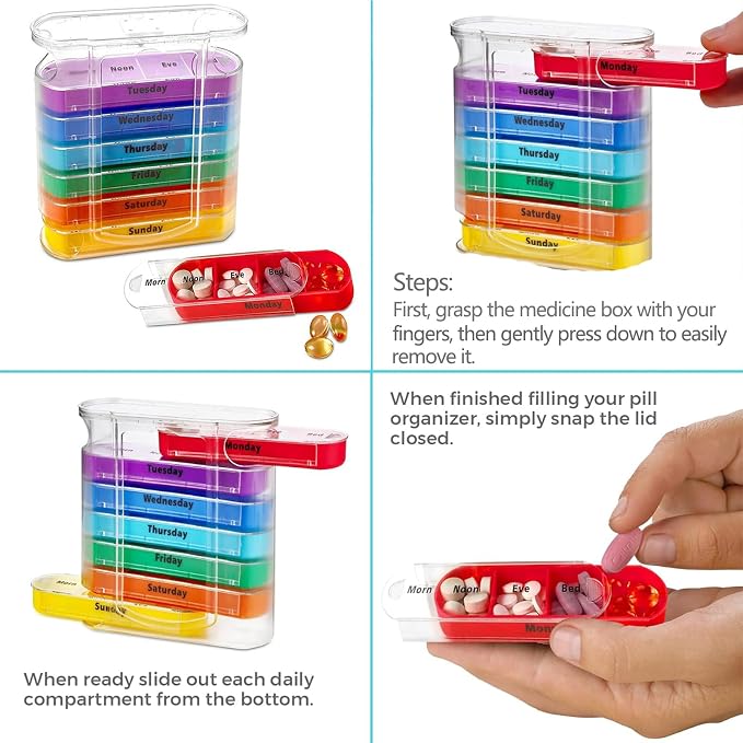 ABSOK Weekly Stackable Pill Organizer, 4 Times A Day Pill Organizer Box Morning - Image 7