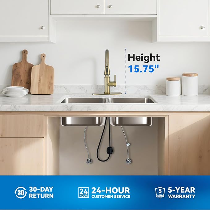 Gold Kitchen Faucet with Sprayer, Single Handle Kitchen Sink Faucet with Pull - Image 9