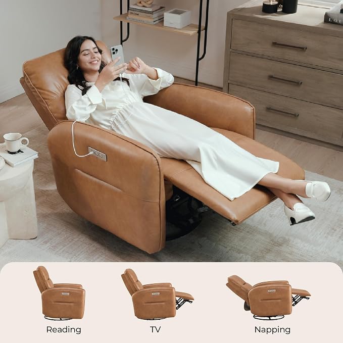 CHITA Faux Leather Power Recliner Chair, Swivel Glider Recliner - Image 9