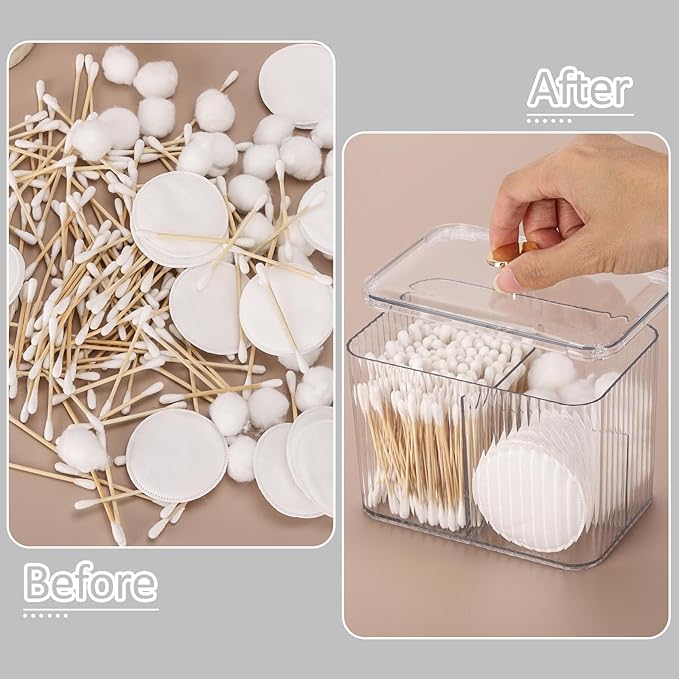 Tbestmax Qtip Holder Dispenser 3-Section Clear Bathroom Organizer Jar 3 Grids - Image 7
