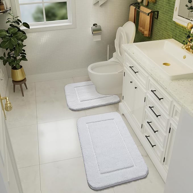 LOCHAS Bathroom Rug Set White, Soft Bath Rug Set 2 Piece, Toilet Mat U-Shaped - Image 6