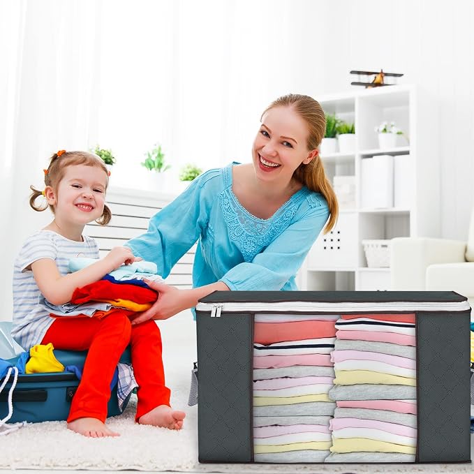 90 L Large Storage Bags, 6 Pack Clothes Storage Bins Foldable Closet Organizers - Image 7