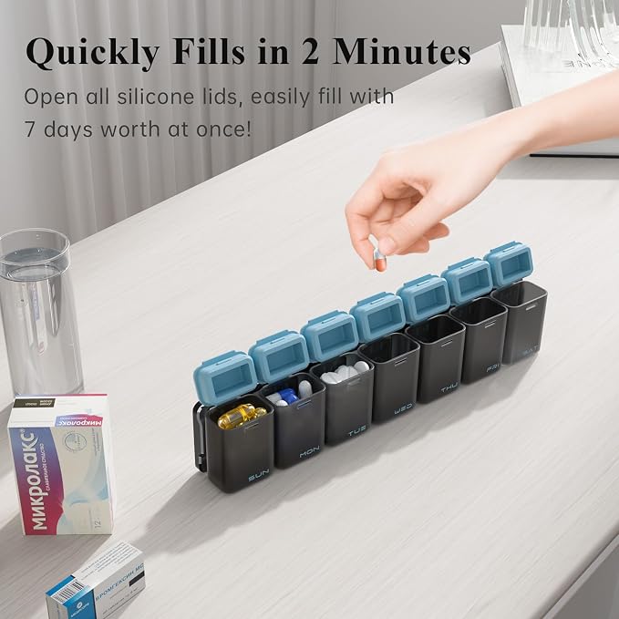 Weekly Pill Organizer Magnetic, Removable Pill Box 7 Day 1 Time a Day, Large - Image 6