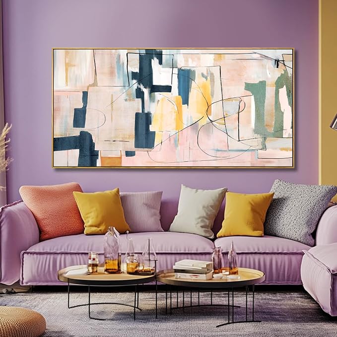 Artexist Pink Abstract Canvas Wall Art 24"x48" Office Decor Framed Wall Decor - Image 7