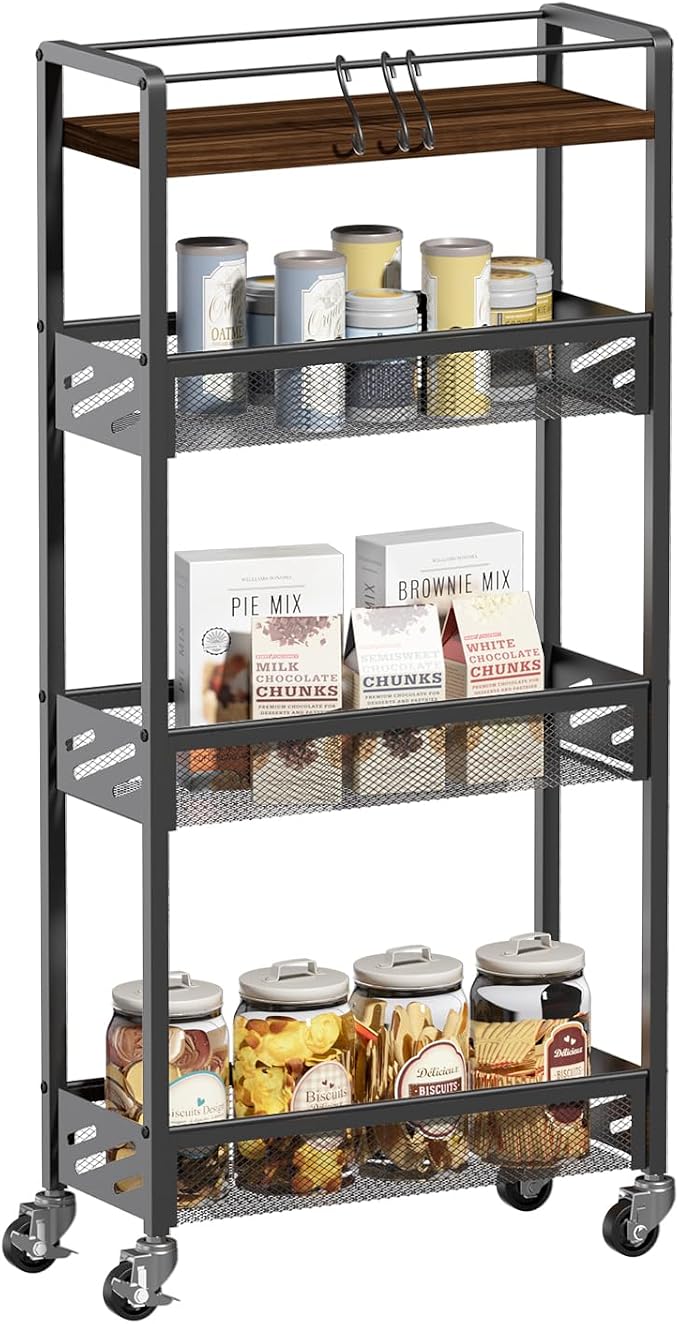 DGSNADGO Slim Rolling Storage Cart, 4-Tier Kitchen Cart on Wheels, Narrow - Image 8