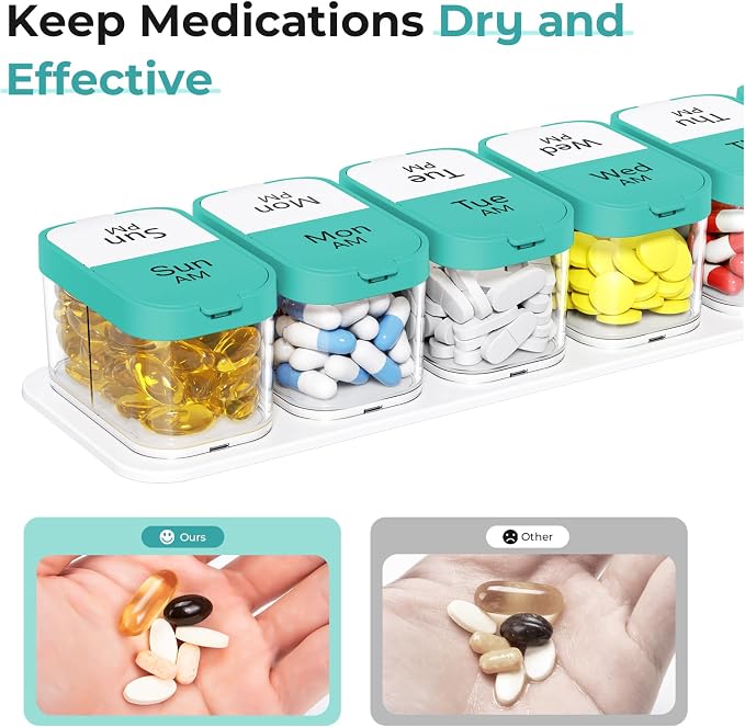 Odaro Extra Large Weekly Pill Organizer 2 Times A Day, Pill Box 7 Day Am Pm to - Image 8