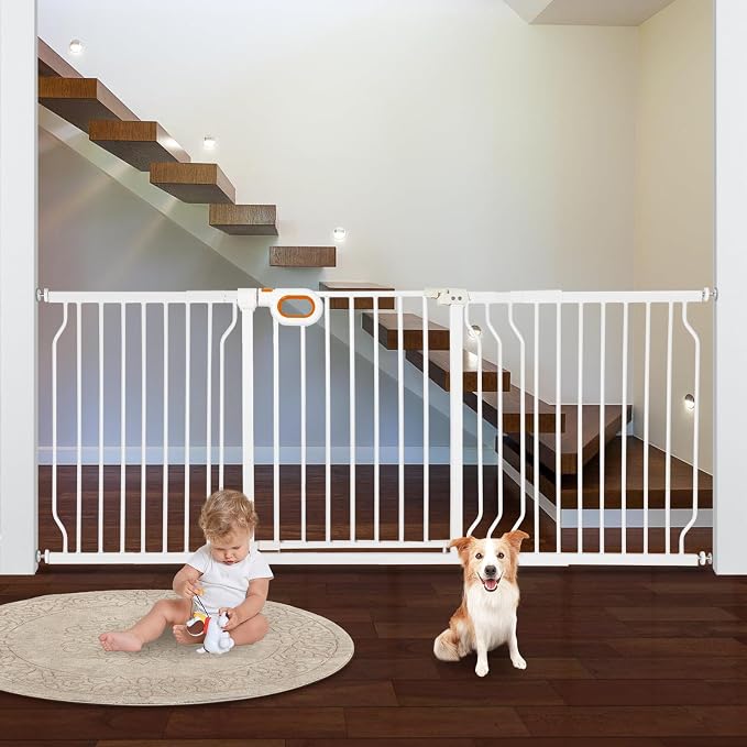 owlie Baby Gate with Door 66-75 Inch, Extra Wide Stair Gates - Image 7