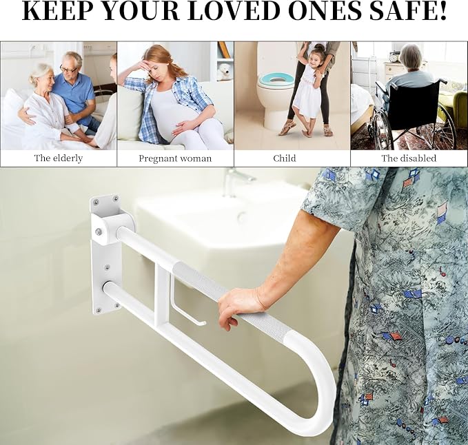 Toilet Grab Bar 30.3 Inch, YuanDe White Anti-Slip Support Rail, U Shaped - Image 7
