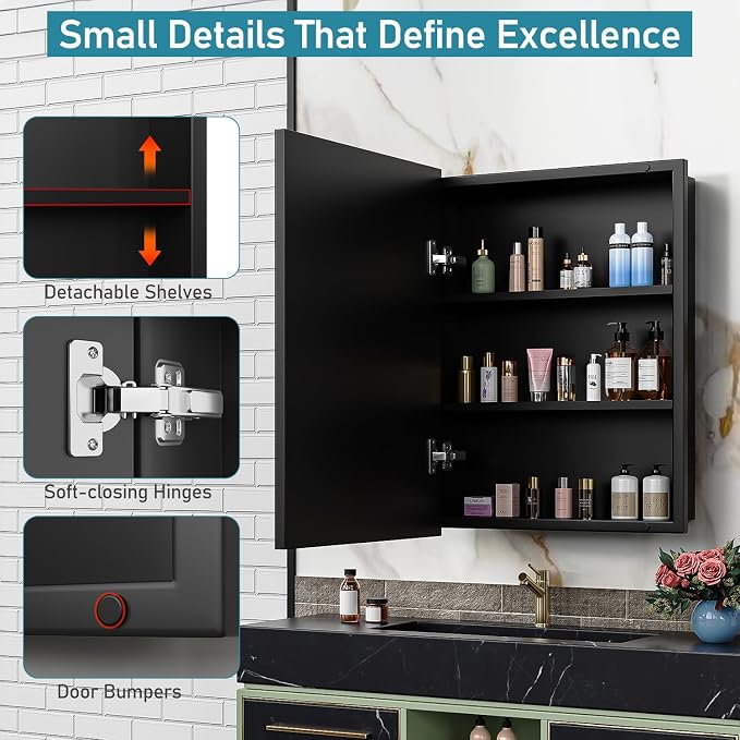 20 x 26 Inch Medicine Cabinet for Bathroom Wall Mounted, Recessed - Image 7