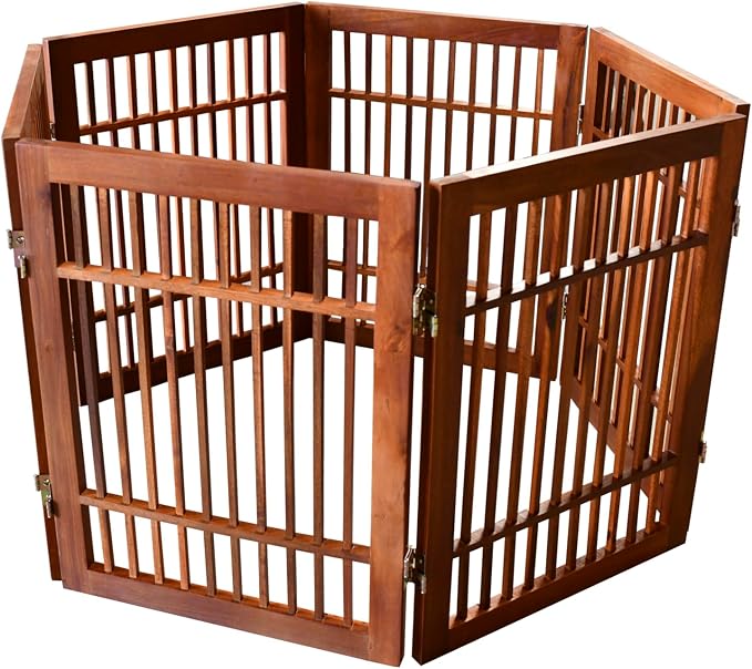 Pet Dog Gate Strong and Durable Freestanding Folding Acacia Hardwood Portable - Image 9