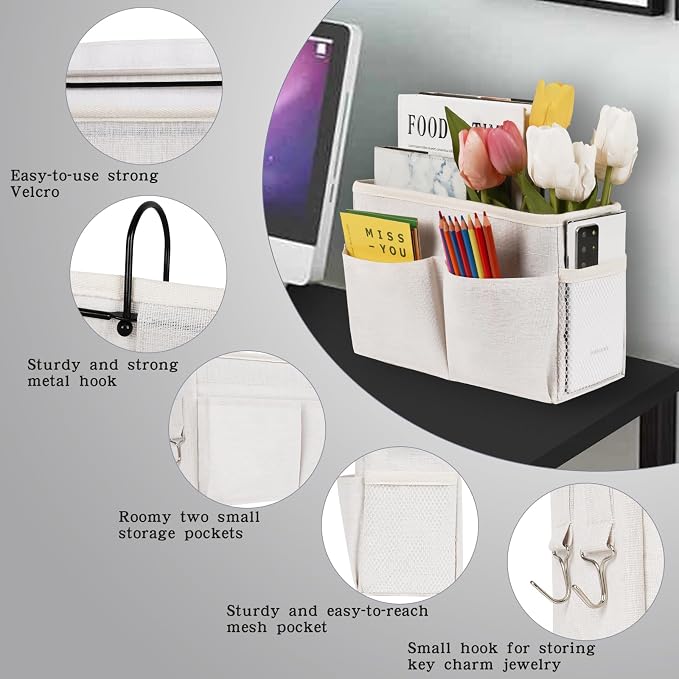 Bedside Caddy White Bedside Hanging Storage Basket Bed Caddy - Image 6