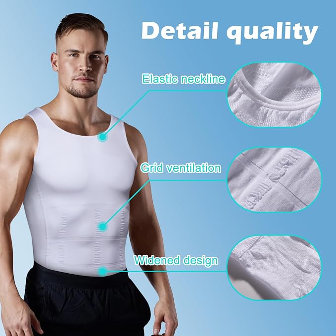 Mens Slimming Body Shaper Vest, Gynecomastia Compression Shirts, Tummy Control - Image 7