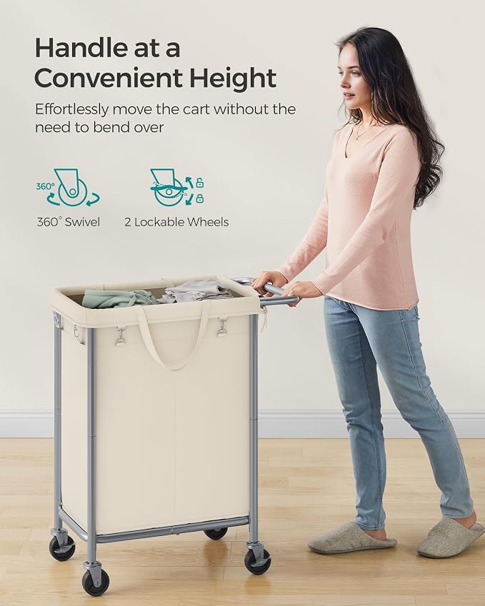 SONGMICS Laundry Basket with Wheels, 2-Section Rolling Laundry Hamper, 37 - Field & Grace