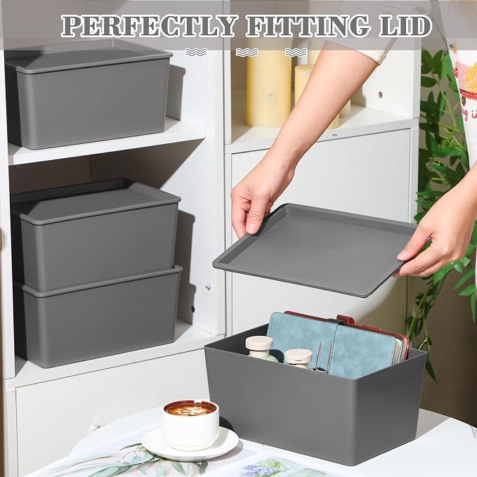 Menkxi 4 Pcs Storage Bins with Lids Plastic Stackable Containers - Image 6