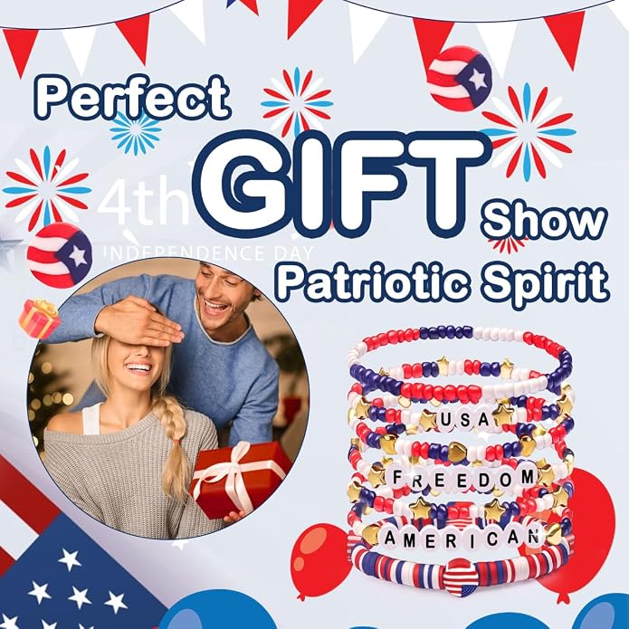 Independence Day Gifts for Women Men Teens Red White Blue Clay Beaded Stackable - Image 7