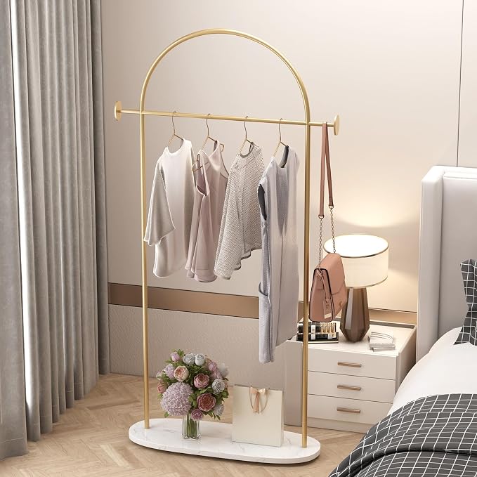 Modern Gold Coat Racks with Marble Base, Heavy Duty Clothes Rack Stand - Image 7