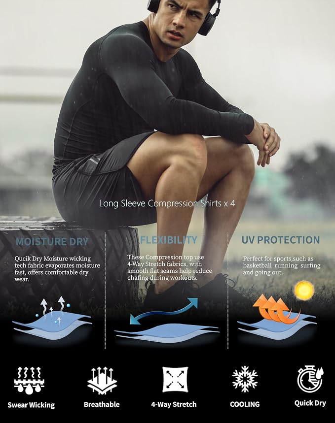 5 or 4 Pack Compression Shirts for Men Long Sleeve Athletic Base Layer - Image 6